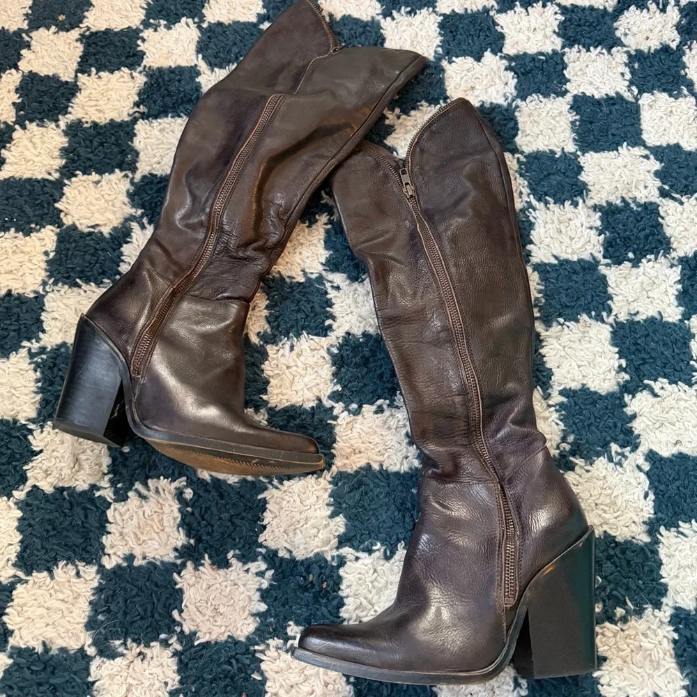 Jeffrey Campbell brown heeled over the knee Boots